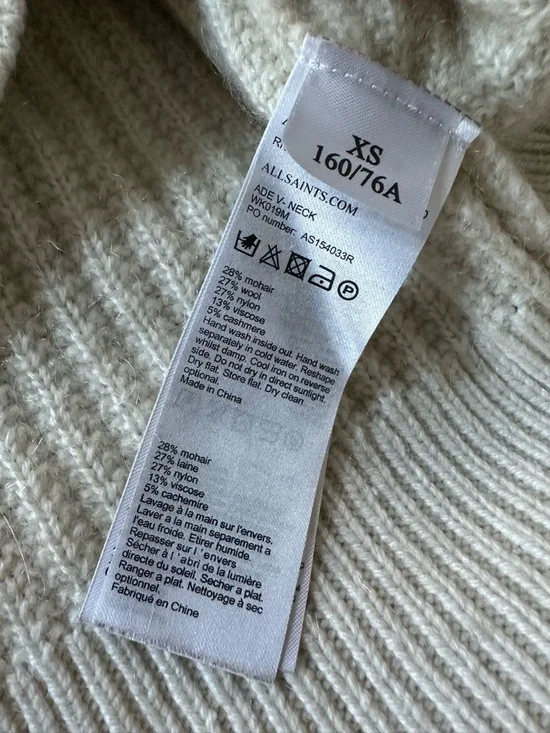 ALLSAINTS Ade V-Neck Sweater Mohair Cashmere Blend - Picture 6 of 10